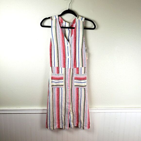 Women's Old Navy Linen Blend Vertical Strip Summer Spring Button Up Dress XS - Picture 1 of 11